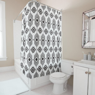 Black and white ethnic ikat geometric pattern shower curtain