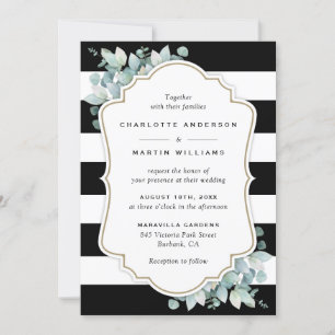 Black and White Eucalyptus Greenery Wedding Invitation