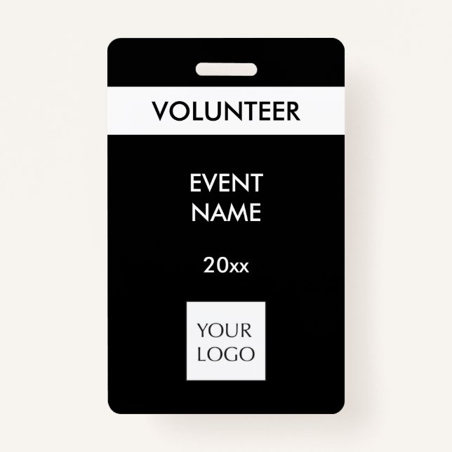 Black and White Event Volunteer Logo Badge ID Badge (Front)