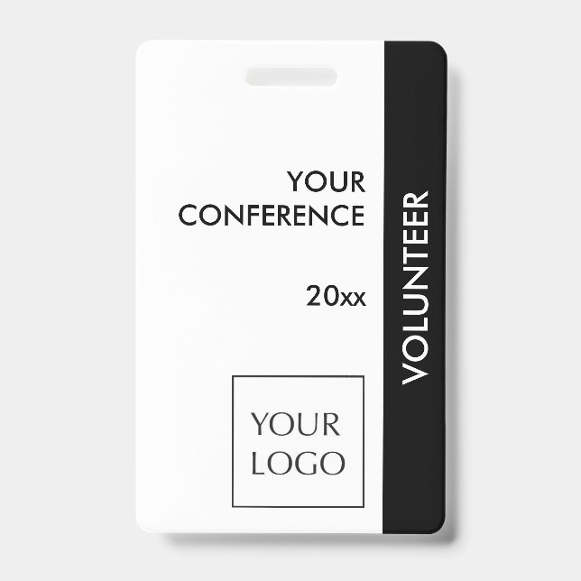 Black and White Event Volunteer Logo Badge ID Badge (Front)
