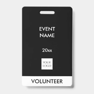 Black and White Event Volunteer Logo Badge ID Badge