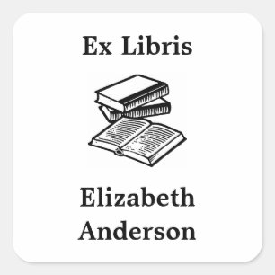 Black and White Ex Libris Bookplate Square Sticker