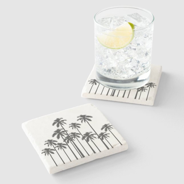 Black and White Exotic Tropical Palm Trees Stone Coaster (Side)