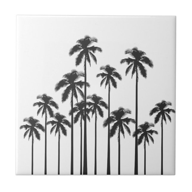 Black and White Exotic Tropical Palm Trees Tile (Front)