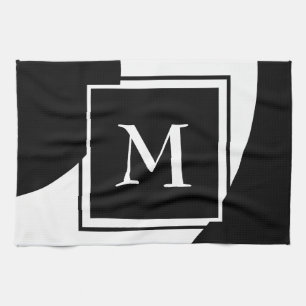 Black and white extraordinary Monogram Tea Towel