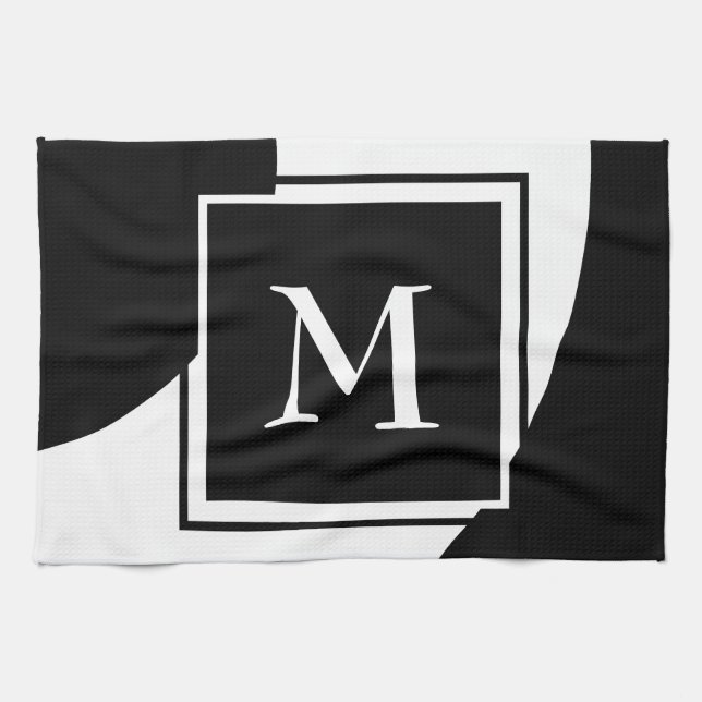 Black and white extraordinary Monogram Tea Towel (Horizontal)