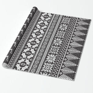 black and white fair isle knit sweater wrapping paper