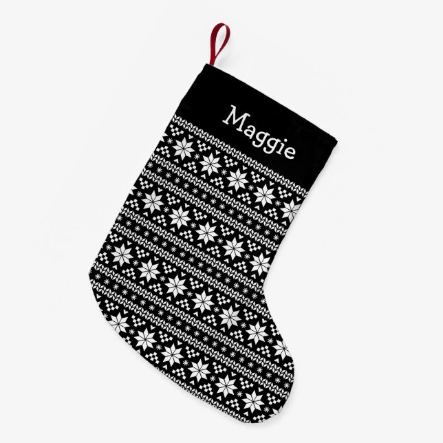 Black and White Fair Isle Monogram Small Christmas Stocking (Front (Hanging))