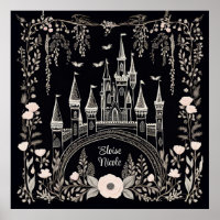 Black and White Fairytale Castle Illustration