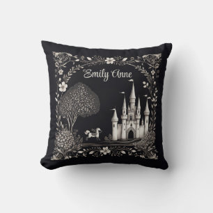 Black and White Fairytale Castle with Horse Cushion