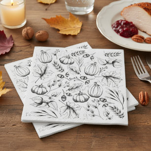 Black and White Fall Pattern Thanksgiving Party Napkin