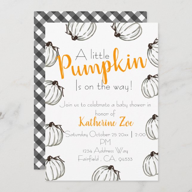 Black and white fall pumpkin baby shower invite (Front/Back)