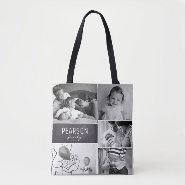 Black and white Family Collage special message Tote Bag (Front)