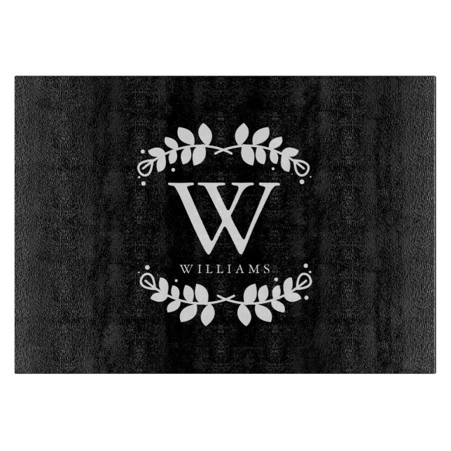 Black and White Family Monogram Cutting Board (Front)