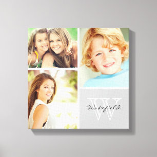 Black and White Family Monogram Photo Collage Canvas Print