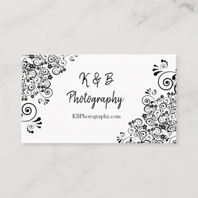 Black and White Fancy Border  Business Card (Front)