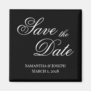 Black and White Fancy Calligraphy Save the Date Magnet