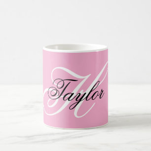 Black and White Fancy Monogram Pink Coffee Mug