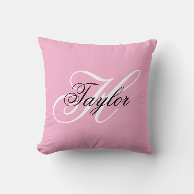 Black and White Fancy Monogram Pink Cushion (Front)