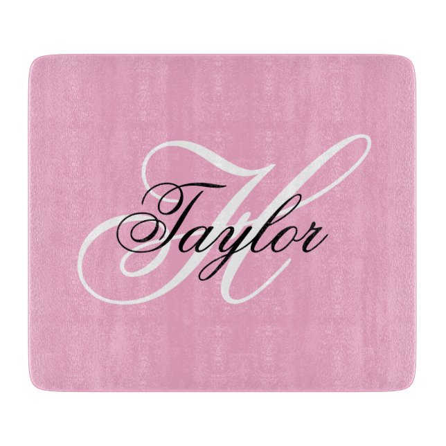 Black and White Fancy Monogram Pink Cutting Board (Front)