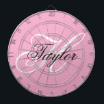 Black and White Fancy Monogram Pink Dartboard<br><div class="desc">Customise the modern handwritten style script to create your own girly gift for her.
Add a monogram initial and name to create a first name initial combination with fancy classic style calligraphy.
You can customise the pink,  black and white colours in this design.</div>