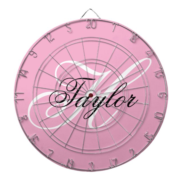Black and White Fancy Monogram Pink Dartboard (Front)