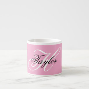 Black and White Fancy Monogram Pink Espresso Cup