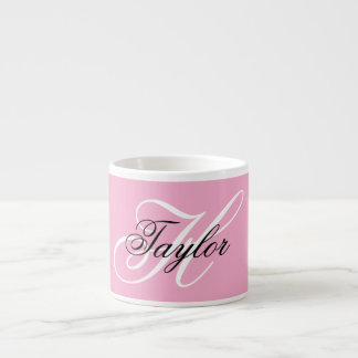 Black and White Fancy Monogram Pink Espresso Cup