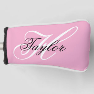 Black and White Fancy Monogram Pink Golf Head Cover