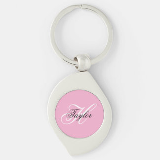 Black and White Fancy Monogram Pink Key Ring