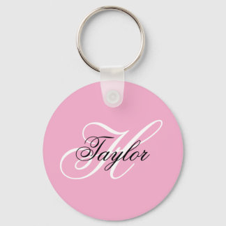 Black and White Fancy Monogram Pink Key Ring