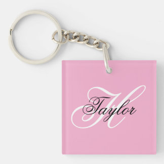Black and White Fancy Monogram Pink Key Ring