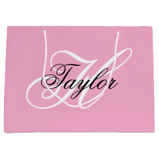 Black and White Fancy Monogram Pink Large Gift Bag