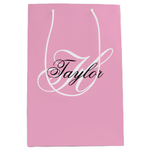 Black and White Fancy Monogram Pink Medium Gift Bag