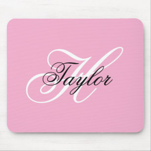 Black and White Fancy Monogram Pink Mouse Mat