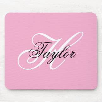 Black and White Fancy Monogram Pink Mouse Mat