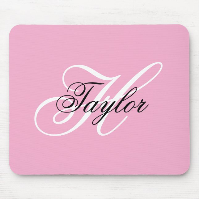 Black and White Fancy Monogram Pink Mouse Mat (Front)