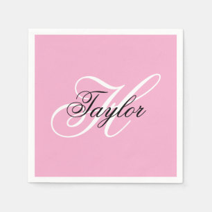 Black and White Fancy Monogram Pink Napkin