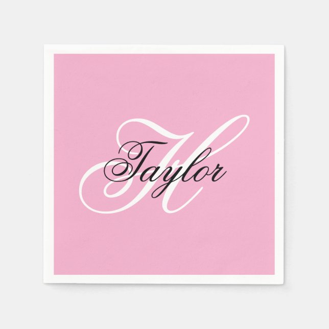 Black and White Fancy Monogram Pink Napkin (Front)