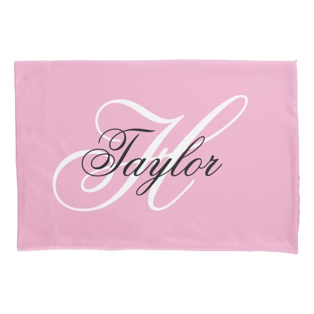 Black and White Fancy Monogram Pink Pillowcase (Front)