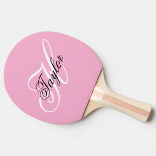 Black and White Fancy Monogram Pink Ping Pong Paddle