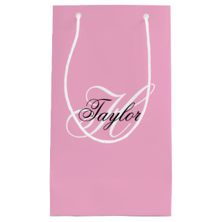 Black and White Fancy Monogram Pink Small Gift Bag