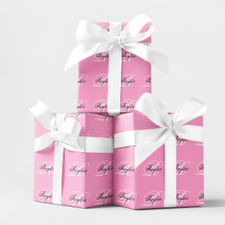 Black and White Fancy Monogram Pink Wrapping Paper