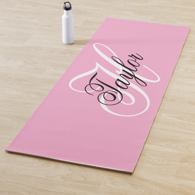 Black and White Fancy Monogram Pink Yoga Mat (In Situ)