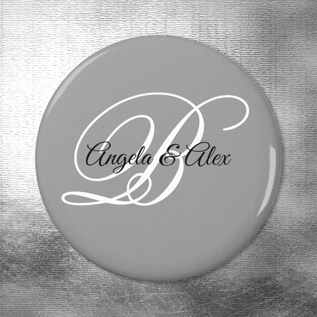Black and White Fancy Script Monogram Gray Magnet (Creator Uploaded)