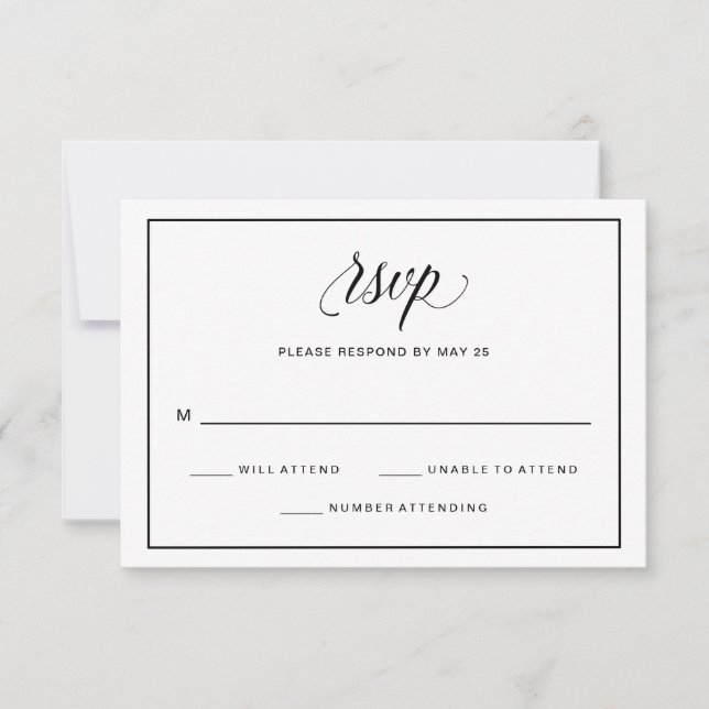 Black and White Fancy Script Wedding RSVP | Photo (Front)