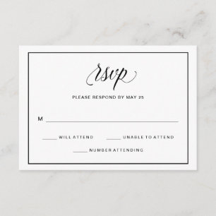 Black and White Fancy Script Wedding RSVP   Photo Card