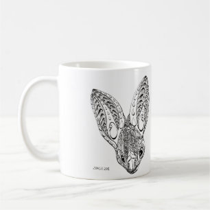 Black and White Fancy Yellow Winged Bat Drawing Coffee Mug