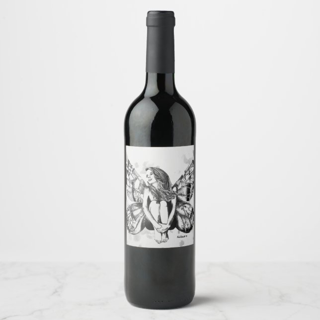 black and white fantasy fairy, canadian artist wine label (Front)