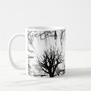 Black and White Fantasy Forest trees silhouette Coffee Mug